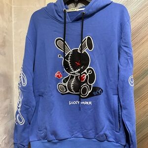 Blue Hoodie with Stitched Bunny Design